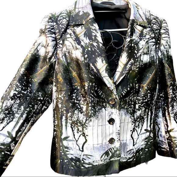 ESCADA BREANNA BLACK/WHITE ABSTRACT PRINT SILK BLAZER/JACKET M/L - Picture 2 of 12